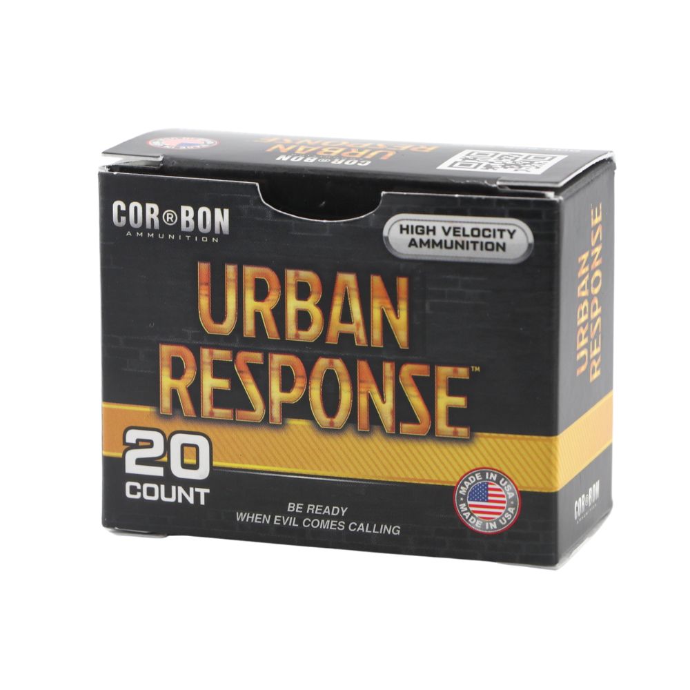 Box of Cor-Bon Urban Response ammunition, 20 rounds, high velocity, made in USA label visible
