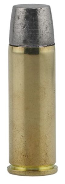 Single brass cartridge standing upright with a gray bullet on top.
