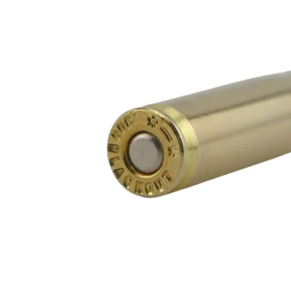 Close-up of a brass ammunition cartridge base with a centered primer and stamped markings around the rim.
