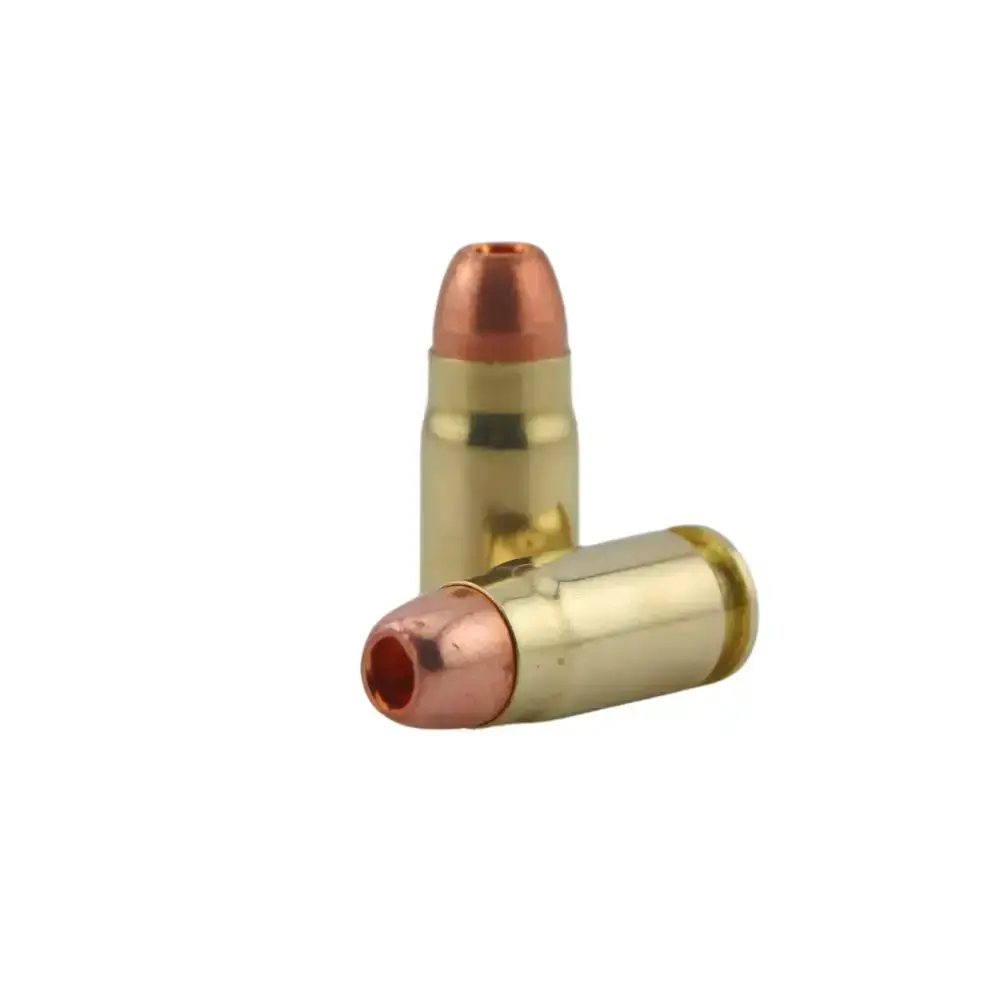Two brass cartridge bullets with copper projectiles on a white background (informative image).