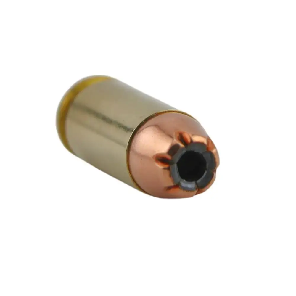 Copper-colored metal cylindrical tip with a hollow center and dark bore at the end.